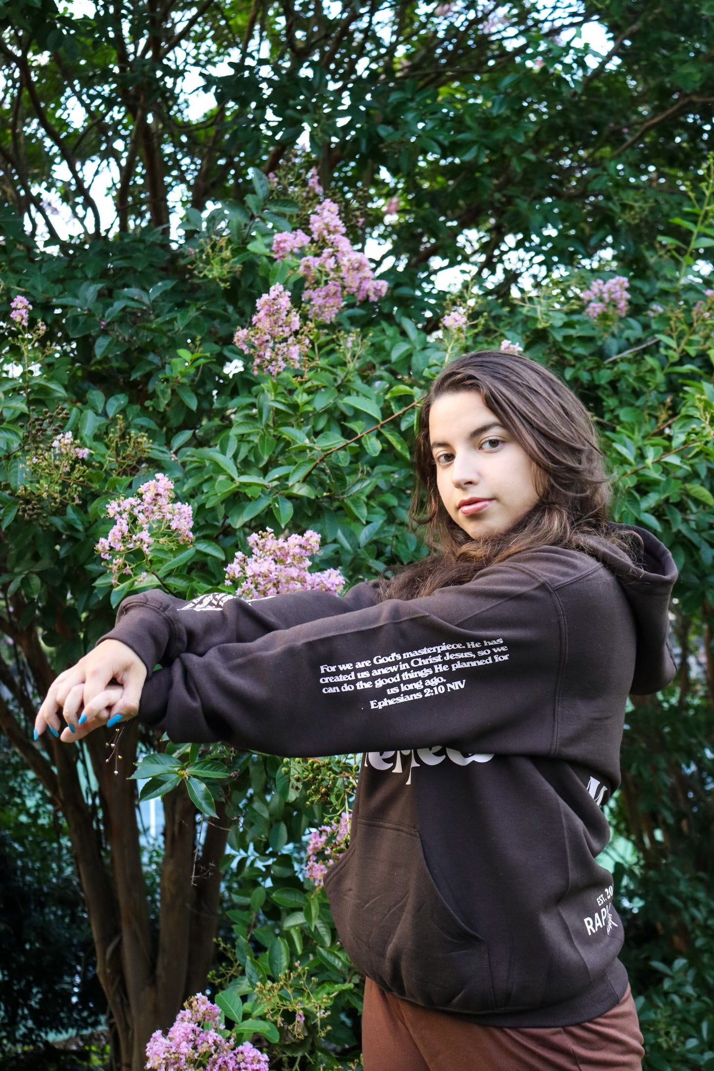 MASTERPIECE HOODIE DARK BROWN W/ LIGHT PINK