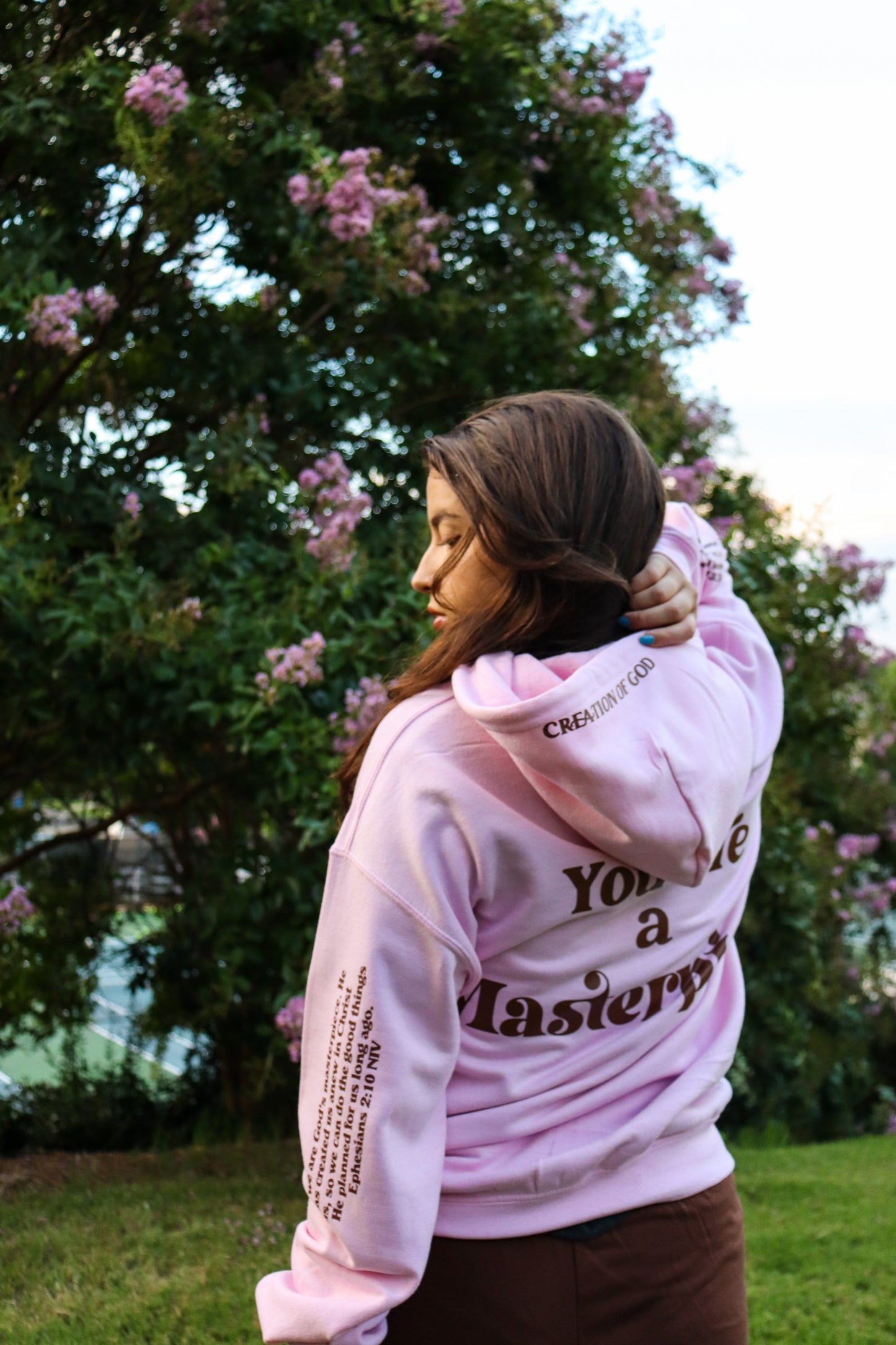 MASTERPIECE HOODIE LIGHT PINK W/ DARK BROWN
