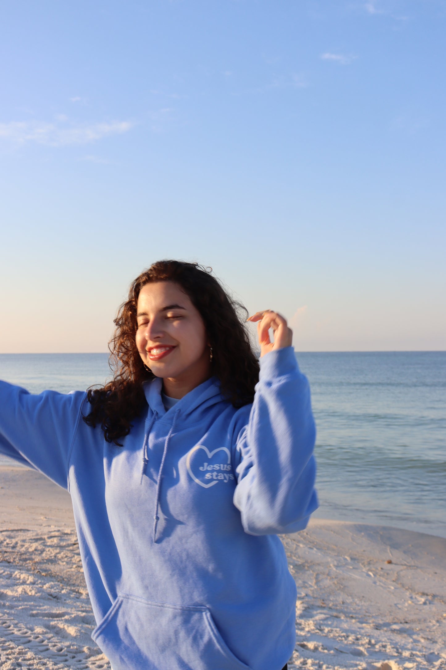 JESUS STAYS HOODIE CAROLINA BLUE W/ WHITE