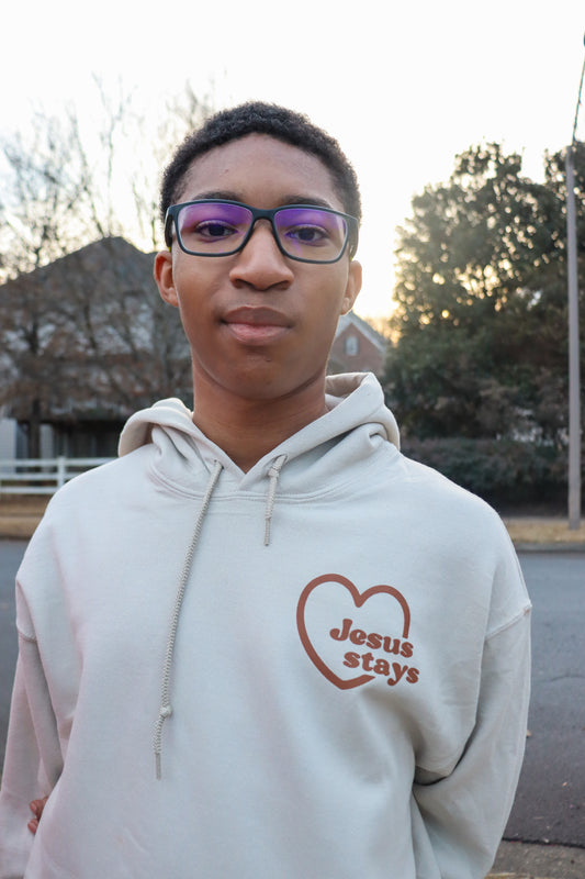 JESUS STAYS BEIGE W/ MOCHA HOODIE