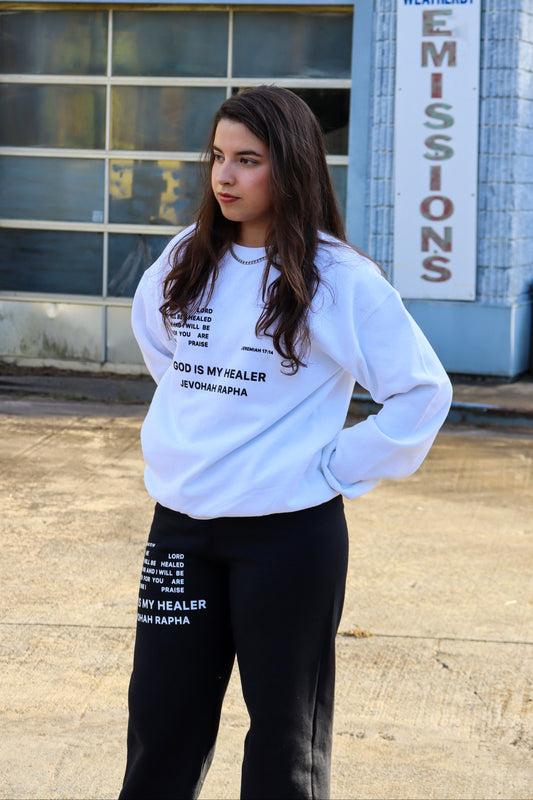 HEAL ME SWEATSHIRT WHITE W/ BLACK