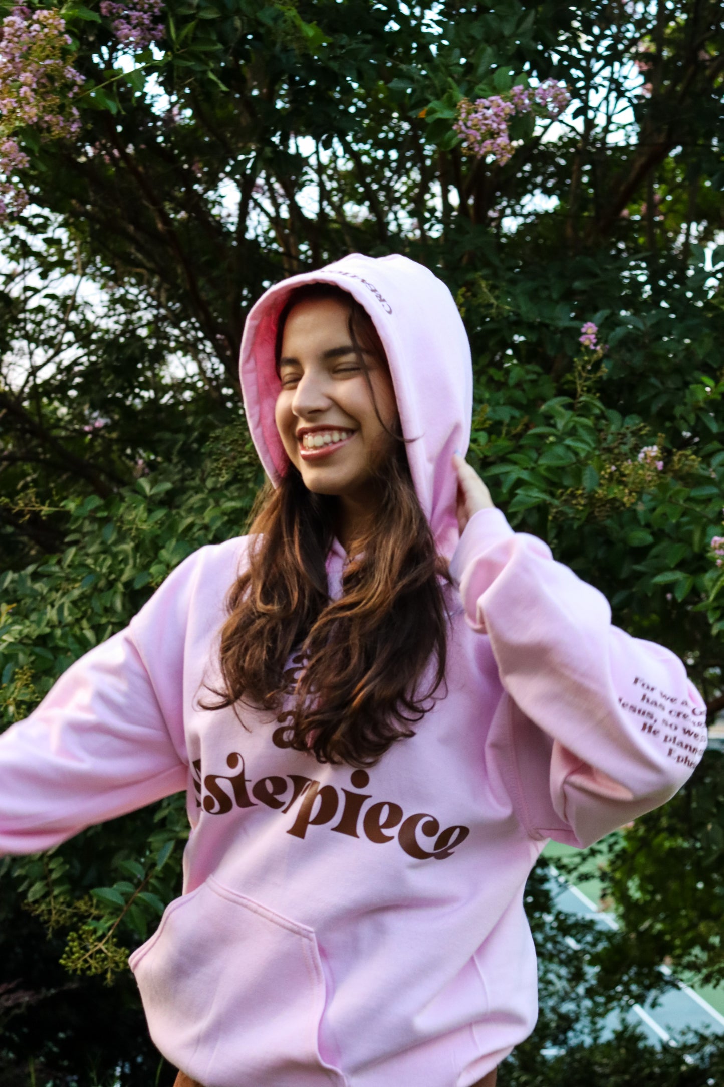MASTERPIECE HOODIE LIGHT PINK W/ DARK BROWN