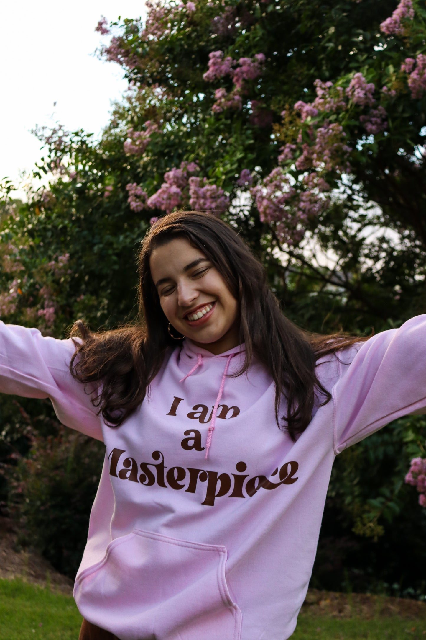 MASTERPIECE HOODIE LIGHT PINK W/ DARK BROWN