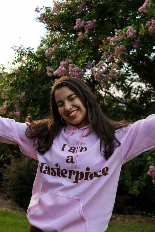 MASTERPIECE HOODIE LIGHT PINK W/ DARK BROWN