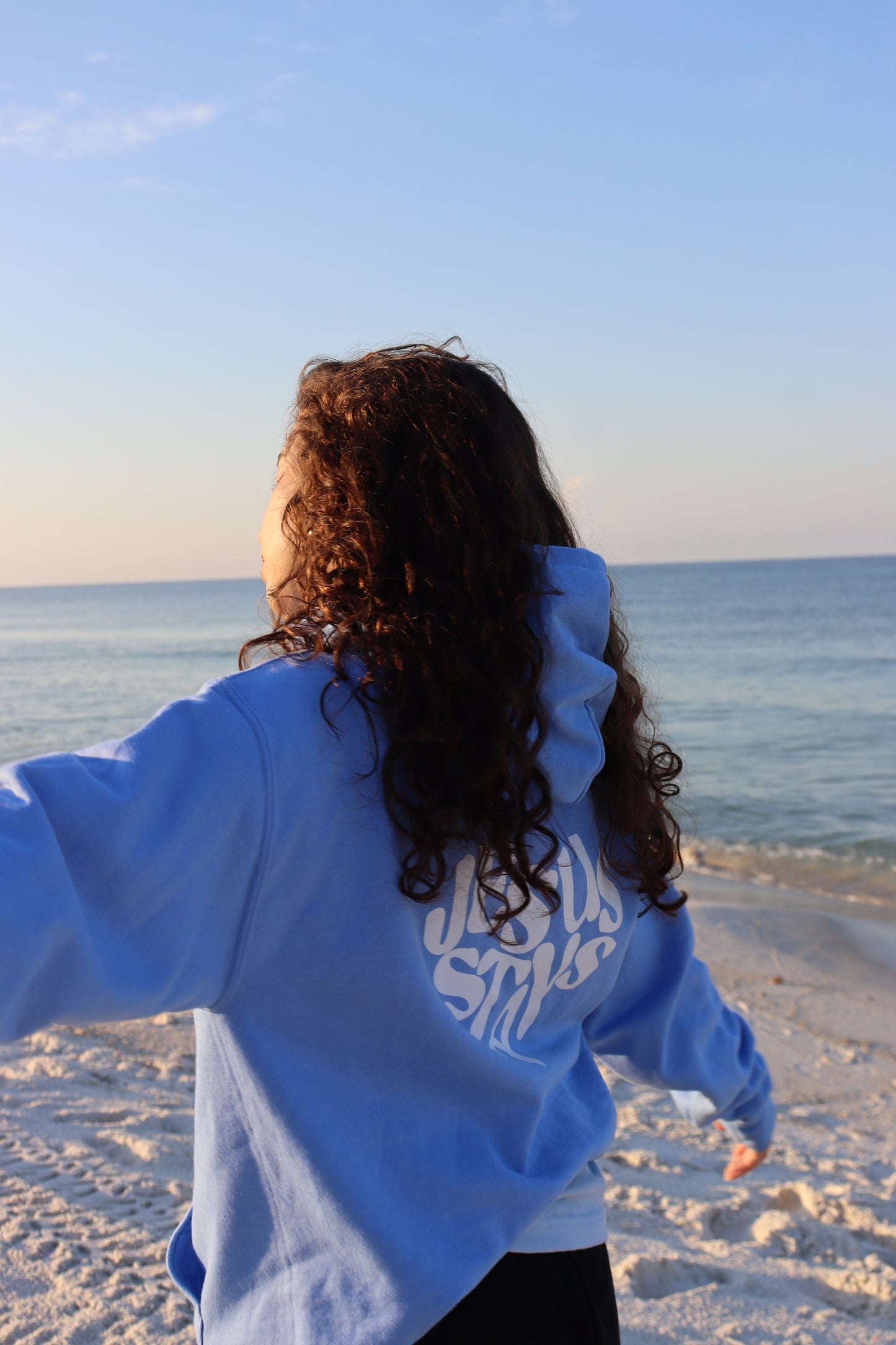 JESUS STAYS HOODIE CAROLINA BLUE W/ WHITE