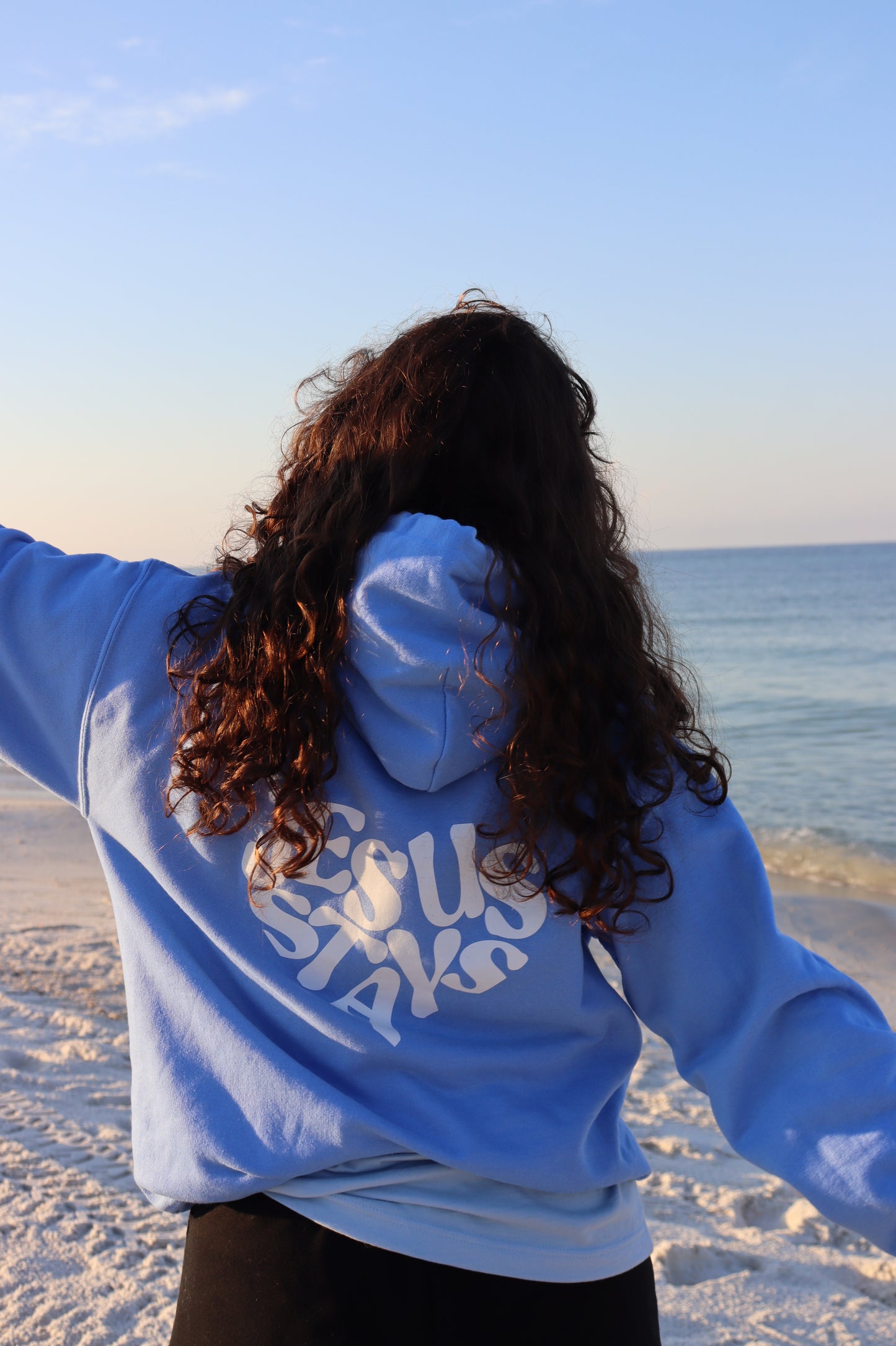 JESUS STAYS HOODIE CAROLINA BLUE W/ WHITE