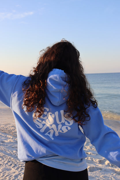 JESUS STAYS HOODIE CAROLINA BLUE W/ WHITE