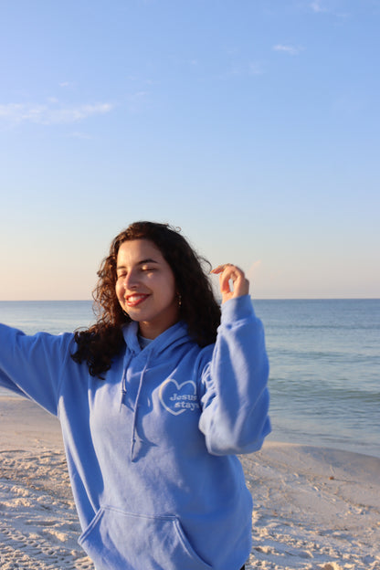JESUS STAYS HOODIE CAROLINA BLUE W/ WHITE