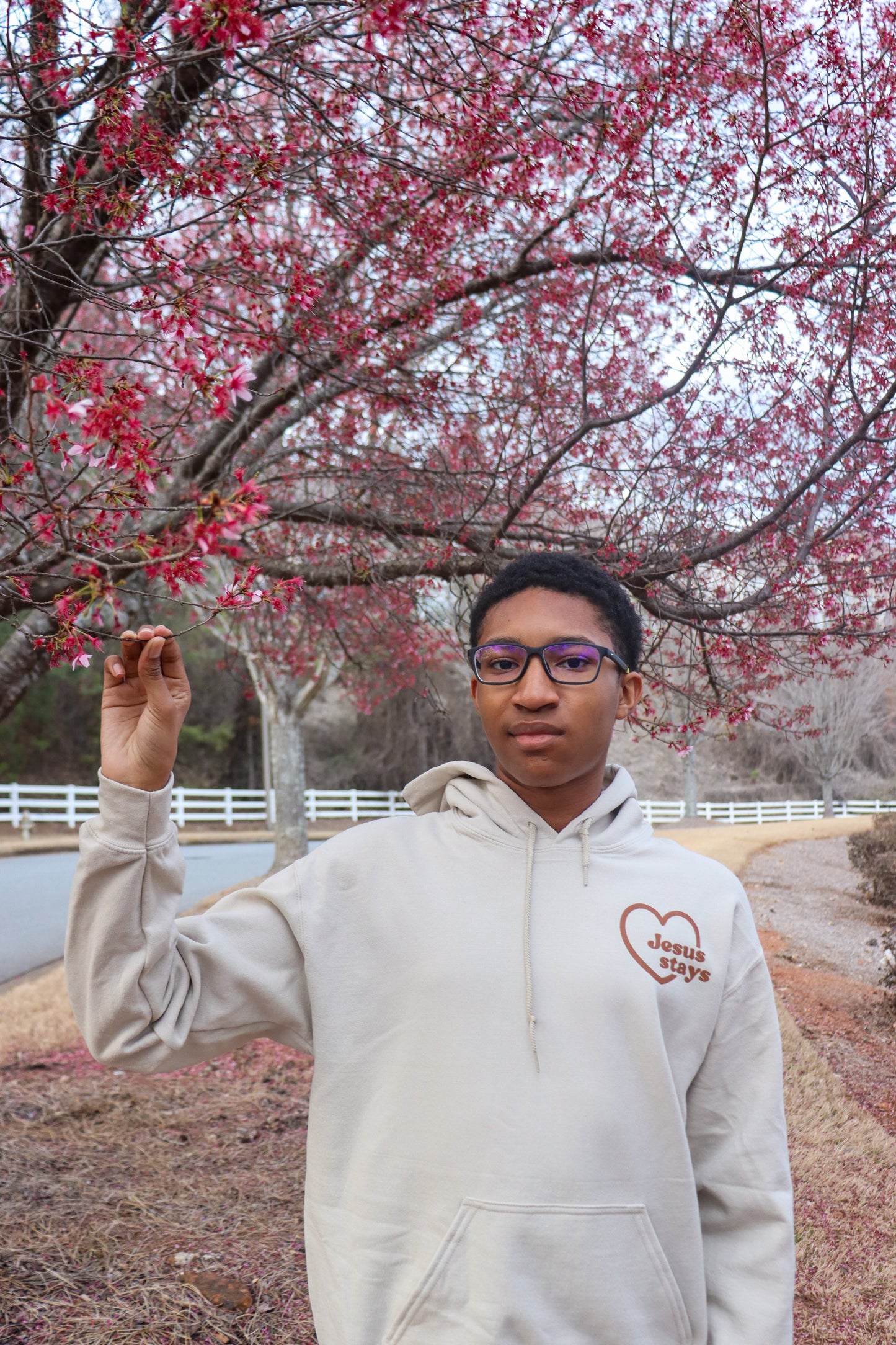 JESUS STAYS BEIGE W/ MOCHA HOODIE