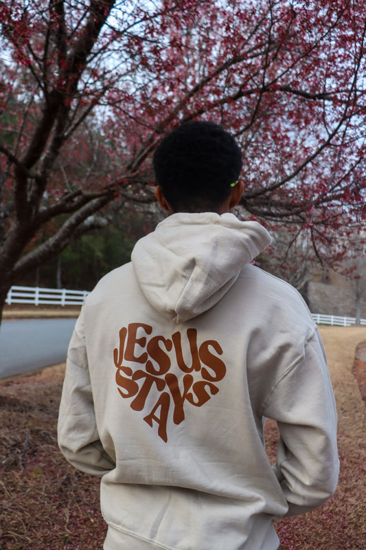 JESUS STAYS BEIGE W/ MOCHA HOODIE